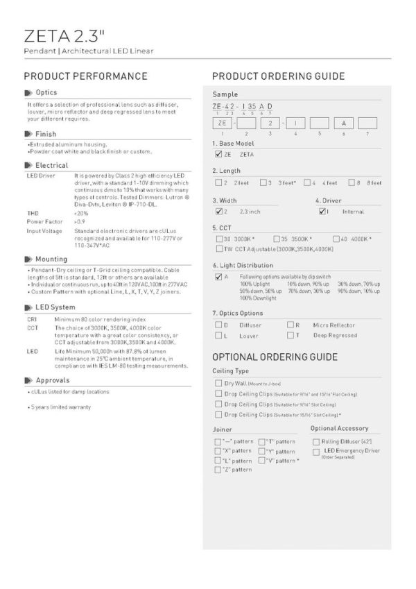 LED Zeta Linear 2.3" Deep Regressed Pendant & Surface 4FT (OSL-ZE-ITWAT) - Image 7