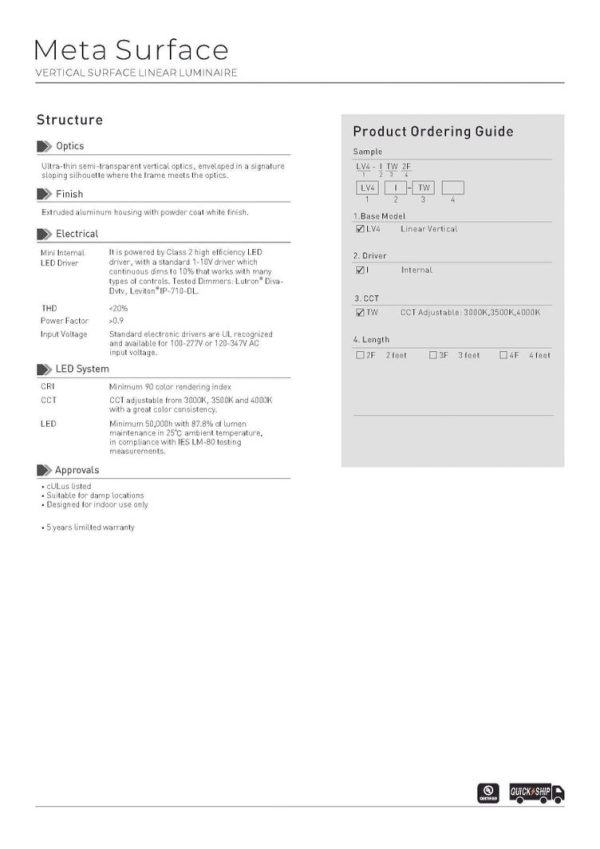 LED Meta Linear Surface/Pendant 2-4FT (OSL-LV4-ITWF) - Image 2