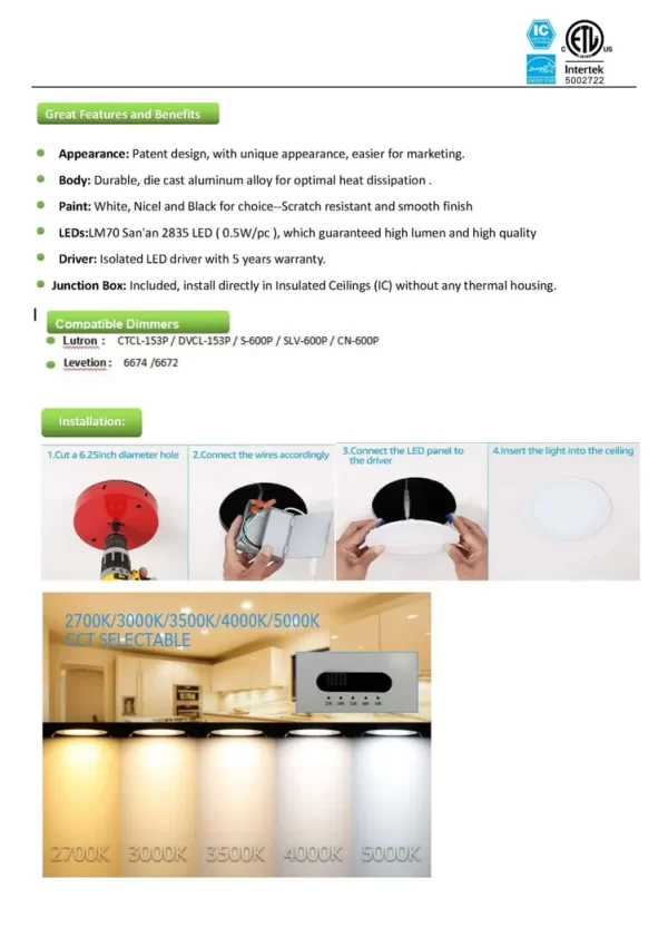 LED Recessed Slim Panel Light 6-Inch (OSL-SP) - Image 5