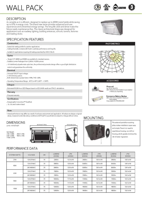 LED Semi-Cutoff Wall Pack Fixed Wattage & CCT - Image 4
