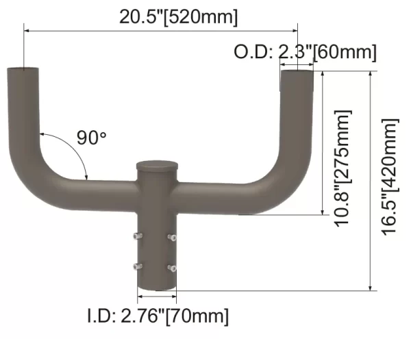 180 Degree Double Round Bullhorn 20.5" Spread with 2-3/8" O.D. Tenon - Image 2